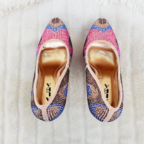 Nude Multi Rhinestone High Heel Platform Pumps - Picture 8 of 13